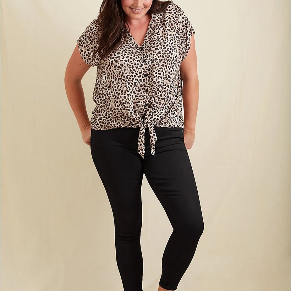 Torrid LEOPARD CHALLIS TIE FRONT DOLMAN BLOUSE NWT sz 3